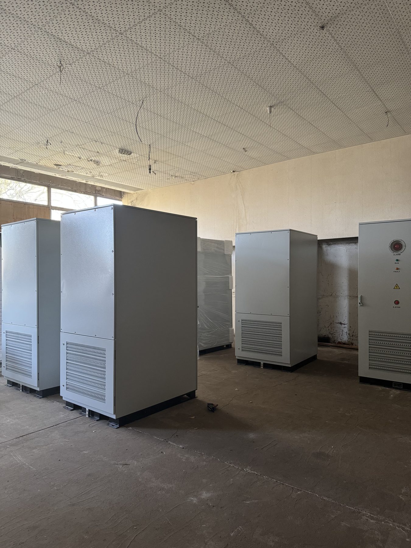 Switchgear cabinets standing in one of the site buildings